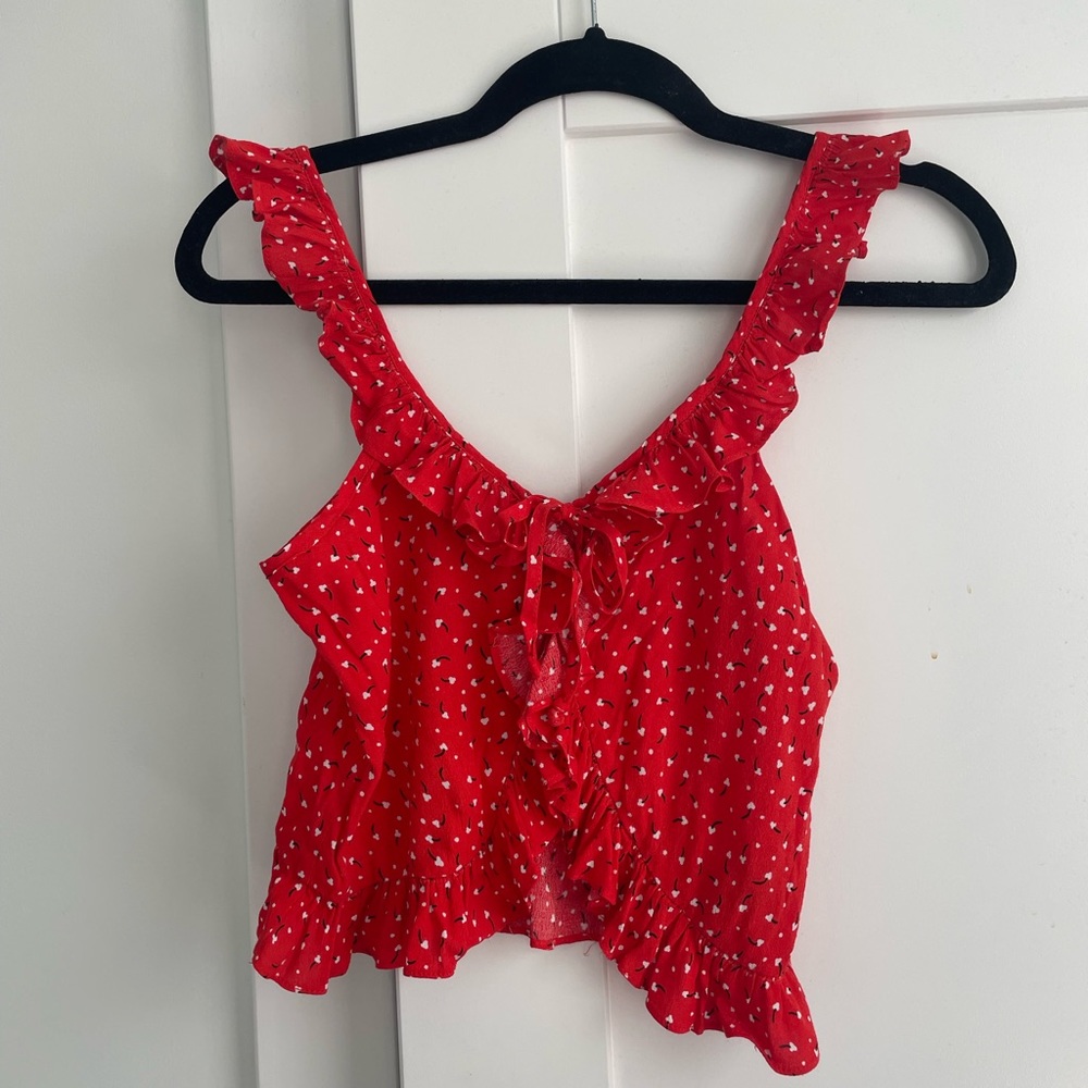 olivaceous red flutter crop top